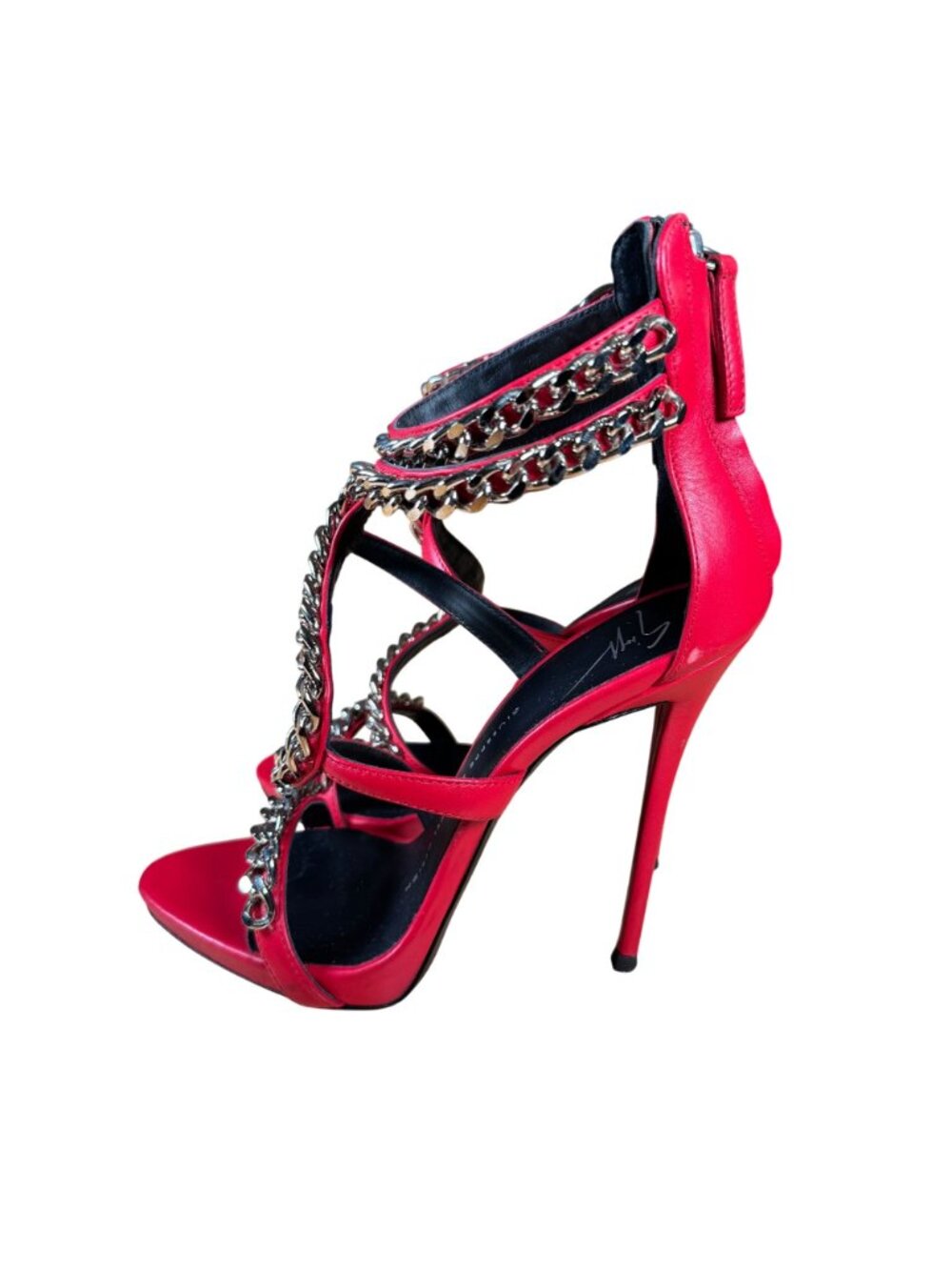 Giuseppe Zanotti Red Snake Chain Alien Stiletto High Heel Sandals Size 37 - Picture 7 of 10